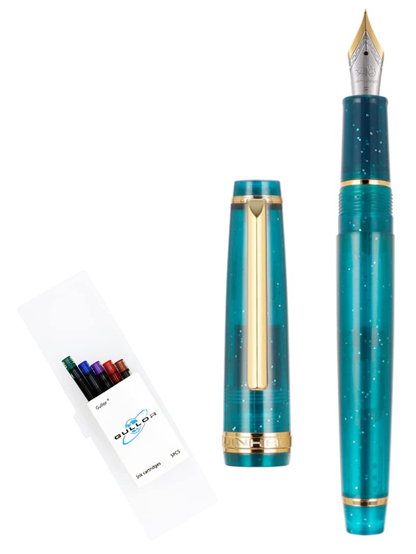 Gullor Transparent Fluorescent Fountain Pen, Resin, with Converter, Multicolor Ink Cartridges, Gift Box, Extra Fine Nib