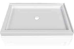 CKB Corner Shower Base, 48" L x 32" W Center Drain with Right Side Flanges, White Double Threshold Shower Pan, Acrylic and Fiberglass Reinforced