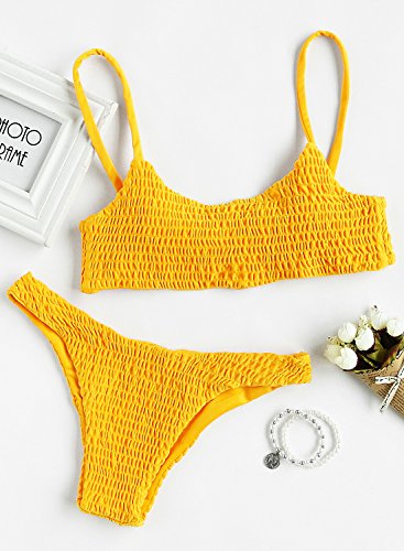 SOLYHUX Women's Two Piece Shirred Bikini Set Yellow L - Thumbnail 2