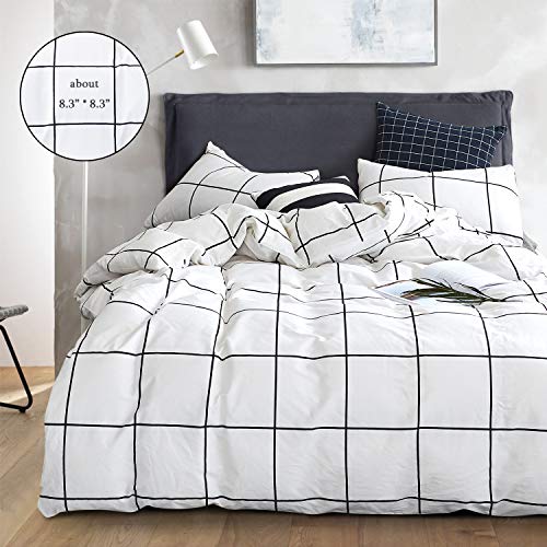 Houseri White Plaid Comforter Set Queen Black and White Comforter