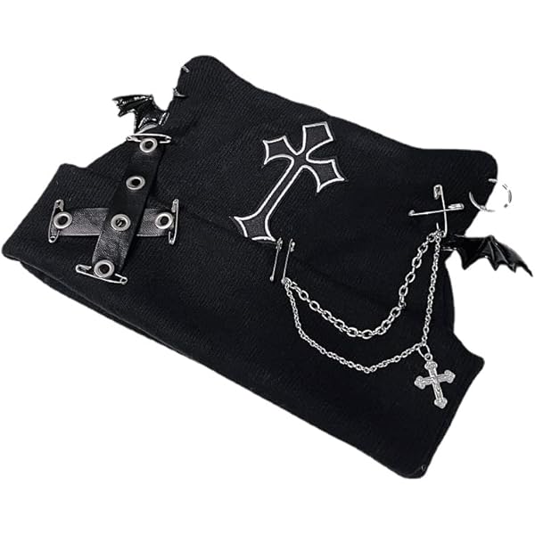 Y2K Gothic Grunge Cat Ear Bat Wing Black Beanie Hat Harajuku
