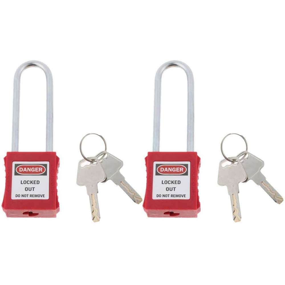 POFET 2pcs Safety Security Lockout Padlock Keyed Different & Label, PA Stainless Steel, Lockout Tagout Safety Padlock, Safe and Durable Lockout Tagout Locks,Red