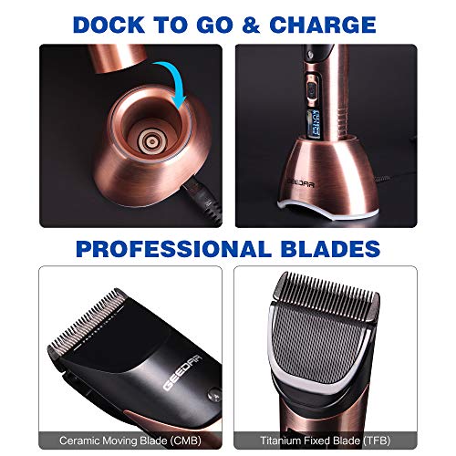 Cordless Hair Clippers for Men (Up to 7 Hour Run Time) Professional Titanium Ceramic Blade LED Display Charger Stand Christmas Gifts