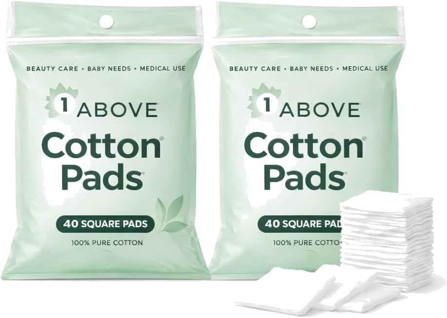 1ABOVE Cotton Pads 2 Packs 40 Count 80 Total Pure Cotton Squares