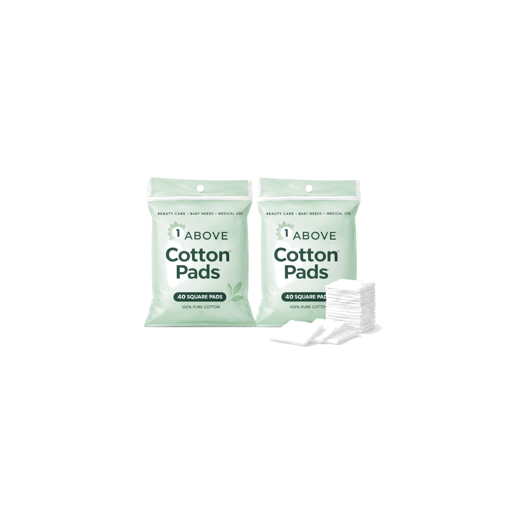 1ABOVE Cotton Pads – 2 Packs of 40 (Total 80), 100% Pure Square Wool Pads for Makeup Removal, Cleansing & Moisturising, Suitable for All Skin Types Including Sensitive Skin