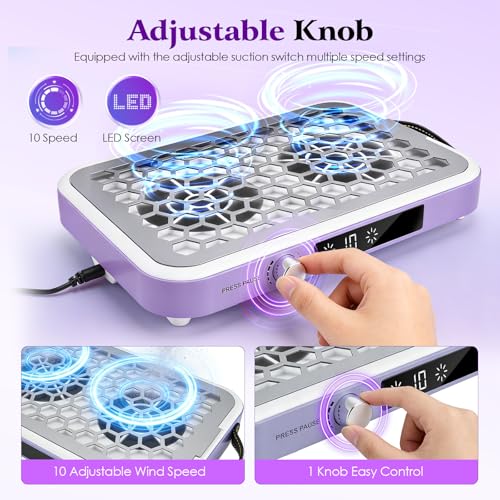 Professional Nail Dust Vacuum Cleaner, Nail Dust Vacuum Cleaner 8400 RPM, Nail Dust Extractor Powerful Double Suction with Filter and Handle 10 Speed Adjustable Nail Vacuum Cleaner Manicure
