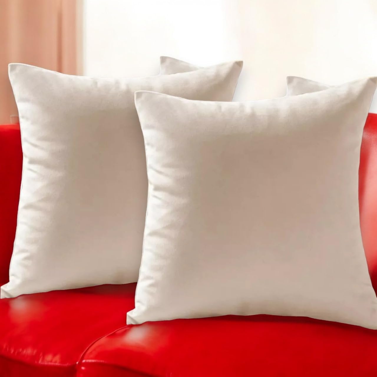 Seechoo Velvet Cushion Covers, Set of 2, 45cm x 45cm, 18x18 Inch, 17 Colours, Extra Soft Plush, Decorative, Invisible Zipper (Cream)