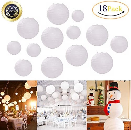 Christmas Round Paper Lanterns White Lamp Shades with Assorted Sizes,18 Packs Hanging Decorations for Christmas Wedding Birthday Home Decor and Parties