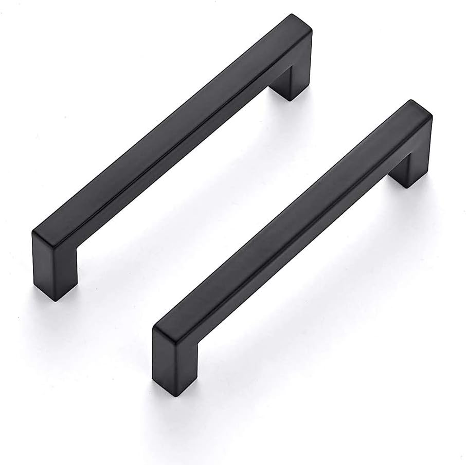 LONTAN 10 Pack Black Cupboard Handles 128mm Center 140mm Length 12mm