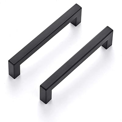 LONTAN 10 Pack Black Cupboard Handles 128mm Center 140mm Length 12mm