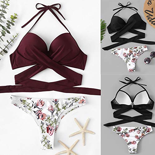 Malbaba Swimsuit Fashion Sexy Women Bikini Padded Swimwear Bandage Print Bathing Beachwear Wine - Thumbnail 6