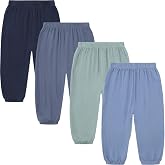 GFQLONG Toddler Boy Linen Pants Girl Cotton Summer Loose Pant for Kid 2-6T | 4 Pack Toddler Pants,Light,Lightweight,Thin,Muslin,Baggy,Gauze,Wide Leg,Barrel,Plain,Harem Bloomers for Little Boys