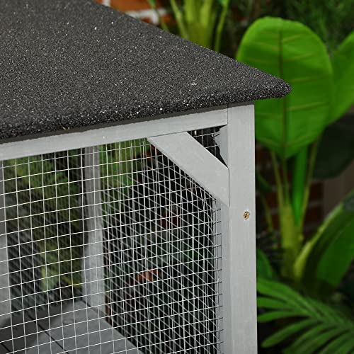 PawHut Wooden Cat Catio, 76" L Walk in Outdoor Cat House with Asphalt Roof, Platforms, Lockable Doors, 3-Tier Resting Condo, Observation Window, for 2-3 Cats, Light Grey