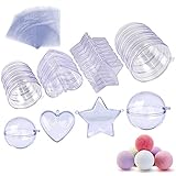 JUSLIN Bath Bomb Mold, 20 Sets Heart Ball Star Shape DIY Plastic Bath Bomb Mold with Shrink Wrap Bags for Christmas and Party Decorations(C)