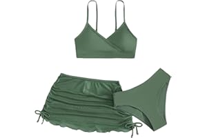 Verdusa Girl's 3 Piece Bikini Swimwear Cute Swimsuits Bathing Suit High Waisted with Cover Up Beach Skirt