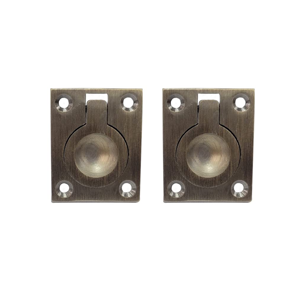 QCAA Flush Ring Pull, Solid Brass, 36.5 x45 mm, Brushed Antique Brass, 2 Pack, Made in Taiwan — image 1