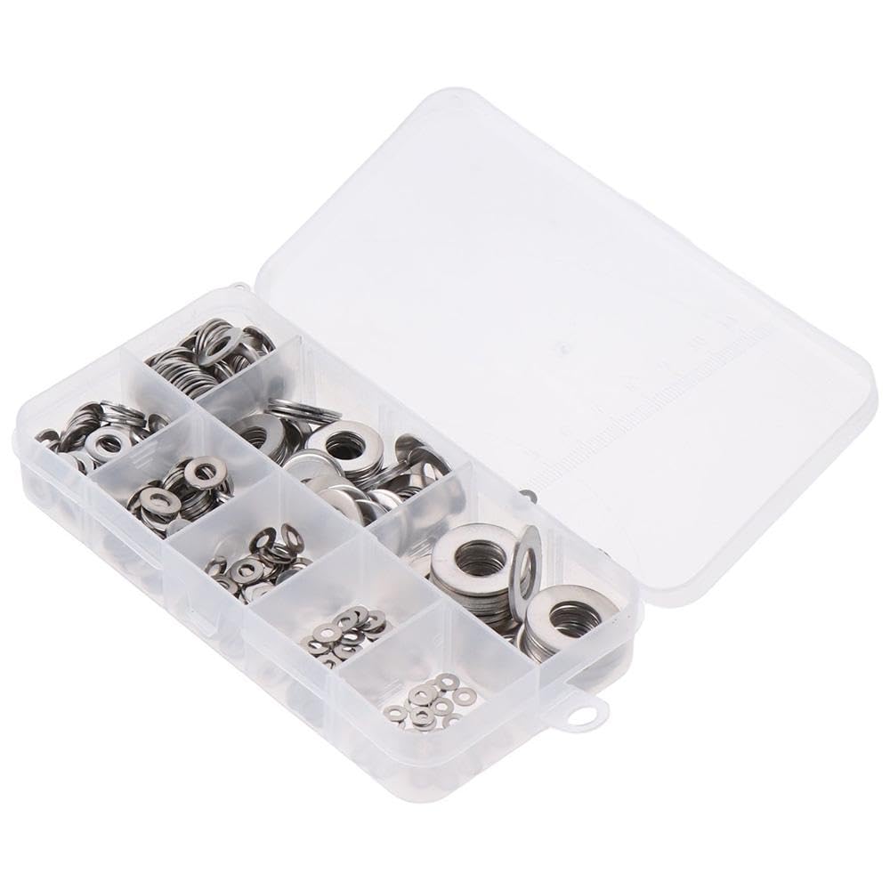 Upluckey Fender Gasket Kit 360Pcs 304 Stainless Steel Plain M2 M2.5 M3 M4 M5 M6 M8 M10 Washer Assortment Kit Countersunk Hardware Tool