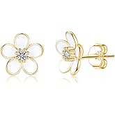 SLUYNZ Solid 925 Sterling Silver Flower Stud Earrings for Women Teens White Flower Stud Earrings Spring