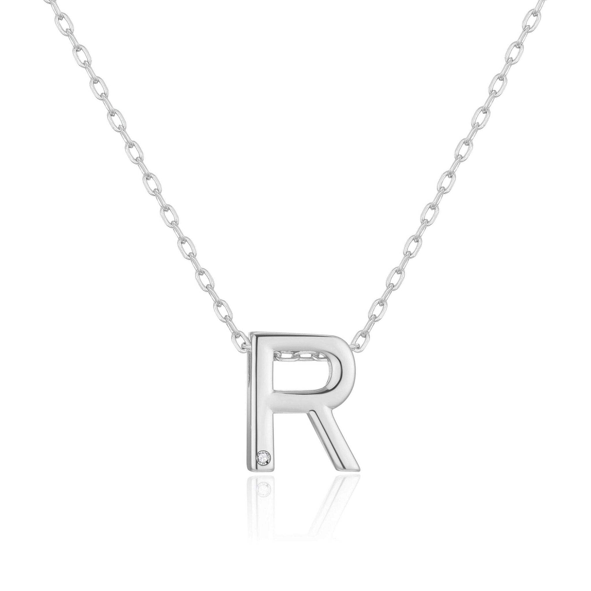 Philip Jones Initial Necklace Letter R Created with Zircondia® Crystals