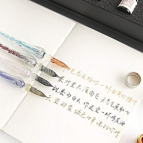 Smartcoco Crystal Glass Dip Pen Set Handmade Glass Business Present Elegant Signature Pen Ink Drawing Pen Creative Writing Tool Kit (1Dip Pen + 15ml Ink + 1 Pen Holder)