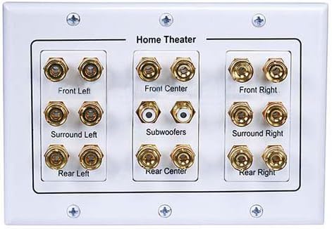 Cave Controls 5 6 7.1/7.2 or 8.1/8.2 One or Two Subwoofer Compatible 16 Banana Post and 2 RCA Speaker Wall Plate for Home Theater Audio