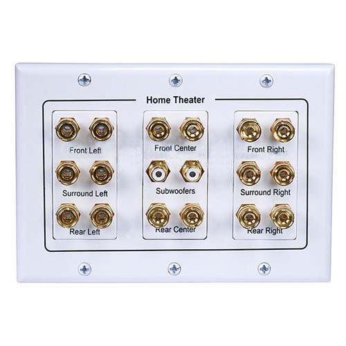 Cave Controls 5 6 7.1/7.2 or 8.1/8.2 One or Two Subwoofer Compatible 16 Banana Post and 2 RCA Speaker Wall Plate for Home Theater Audio