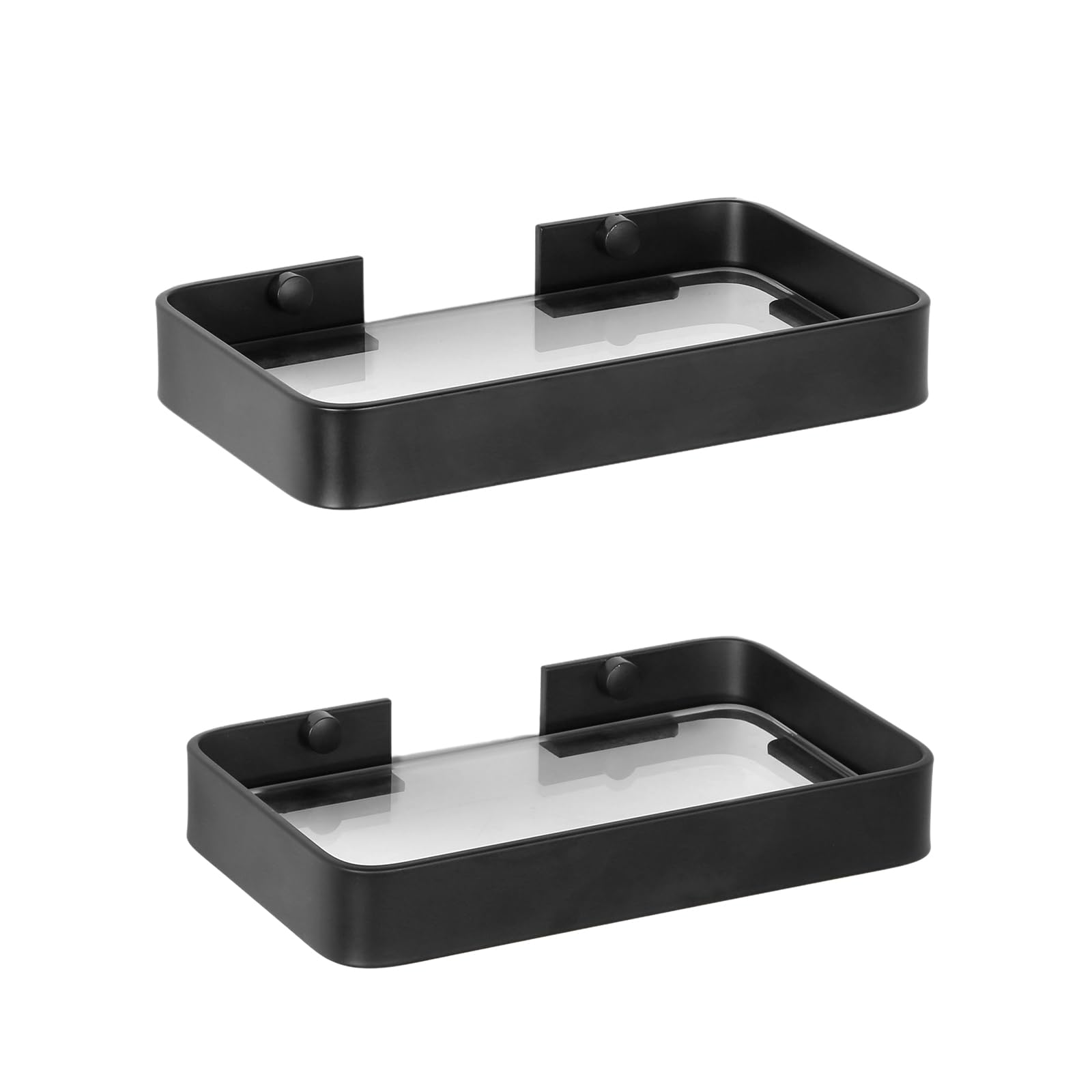Z metnal Small Glass Bathroom Shelves, 20cm Matte Black Floating Shelf, Mini Wall Shelf for Bathroom Organizer, Wall Mounted, 2Pcs, 8 inch