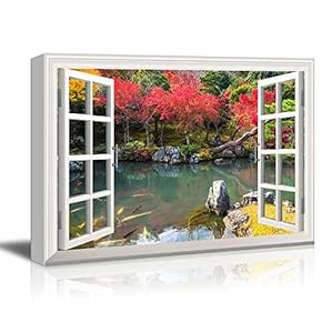 Canvas Wall Art - Window Peering into a Colorful Forest with a Lake - Giclee Print Gallery Wrap Modern Home Art Ready to Hang - 12x18 inches