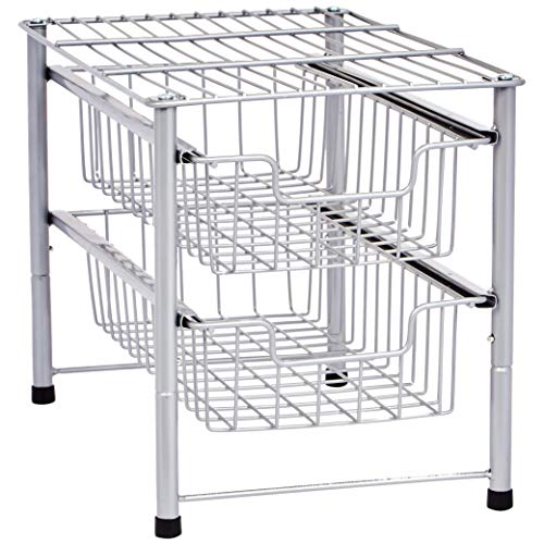 Amazon Basics - Portaoggetti con 2 cestelli scorrevoli, Argento, 42.5 cm x 27.5 cm x 31.2 cm