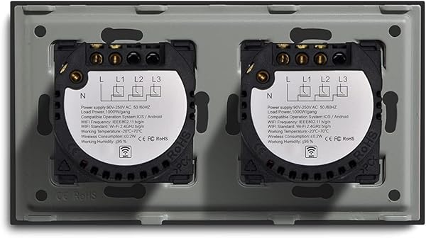 BSEED Interruptor de Luz Inteligente de Alexa Tctil 2 Gang 1 Va und 1 Gang 1 Va Neutralstrom Erforderlich AlexaTuyaGoogle Home kompatible Vidrioscheibe 157 86 Negro