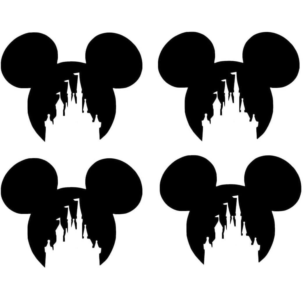 Pack of 6 Mouse Face Magic Castle Kingdom Sticker Decals in a Variety of Colours and Sizes (Black, 8cm x 7cm)