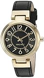 Nine West Women's NW/1908BKBK Easy to Read Gold-Tone and Black Strap Watch