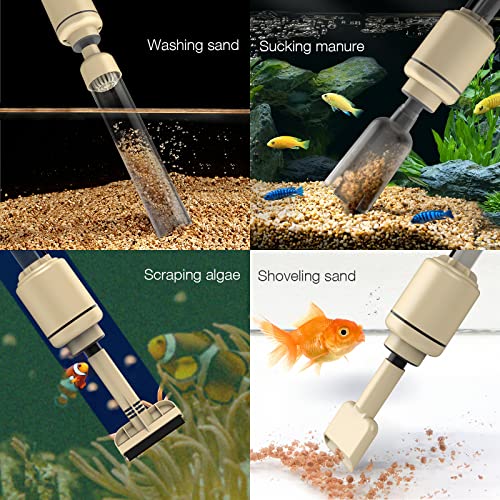 bedee Aquarium Vacuum Gravel Cleaner Electric Fish Tank Cleaner 6 in 1 Automatic Water Changer Filter for Washing Sand Removable Siphon Vacuum Gravel Cleaner Kit 18W IP68 Waterproof Safer-Beige