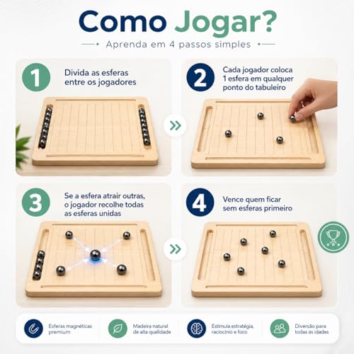 Jogo De Xadrez Magnético de Madeira, Jogo de Ímã, Jogo de Estratégia Magnético de Mesa, Presentes para Crianças, Jogos para a Família, Jogos Educativos para Crianças e Adultos