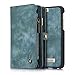 Leather Wallet Phone Case Card Holder Detachable Magnetic Slim Case with Zipper Storage , Blue , For 4.7 inches (iPhone 6/6S)