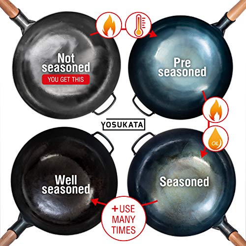 YOSUKATA Silver Round Bottom Wok Pan 14" Woks and Stir Fry Pans