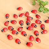 OHTOP 10Pcs Beetle Ladybug Fairy Garden Ornament Figurine Miniature Dollhouse Decor(Red)