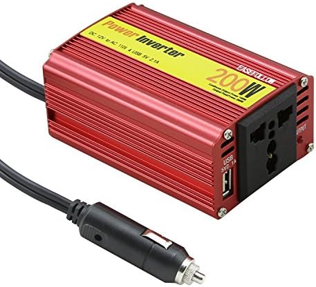Power Inverter 200W, Easefollow DC 12V to AC 110V Car Adapter with 5V 2.1A USB Car Charger Red