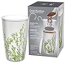 Teabloom BLOOMI Double Wall Insulated Ceramic Brewing Cup with Infuser Basket and Lid for Steeping – Loose Leaf Tea Maker – Intelligent & Beautiful Infuser Mug Design – Quiet Bamboo
