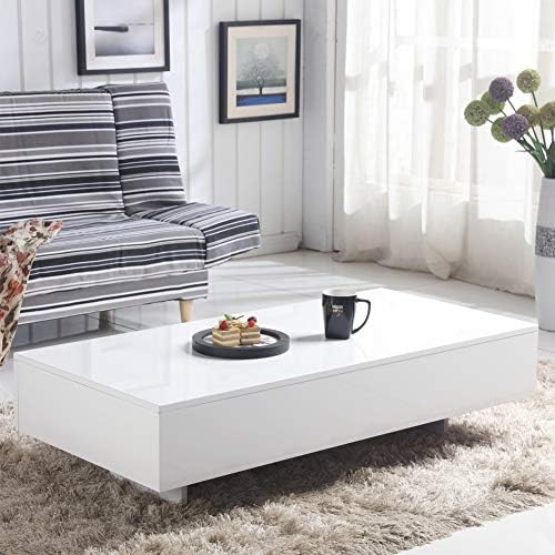 Led Light Modern Side End Sofa Table With Shelf And 1 Drawer Living Room Home Office Furniture Black Wonderlife High Gloss White Rectangle Coffee Table Coffee Tables