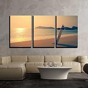 3 Piece Canvas Wall Art - Old Photo of Surfboard on The Wild Beach of Hawaii, Us - Modern Home Art Stretched and Framed Ready to Hang - 16"x24"x3 Panels