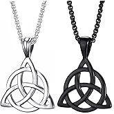 Weenkeey 2 Pcs Celtic Knot Necklace Irish Triangle Circle Amulet Pendant Necklace Gothic Punk Rock Hip Hop Jewish Star Pendant Necklace for Men - Black Silver