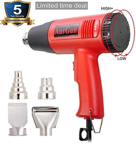 Aurgun 1800W Dual Temperature Heat Gun Kit with Four Metal Nozzle Attachments for Stripping Paint, Bending Pipes, Lighting BBQ