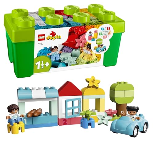 DUPLO Brick Box - Educational Stacking Toys for 1+ Year Old Boys & Girls - incl. Colourful Number Bricks, a Car & 2 Figures, Plus Toy Storage - 10913