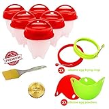 Egg Cooker Set Deluxe - Egg Boiler and Poacher - Bonus Silicone Fried Eggie Mold Rings - Super Easy Breakfast Cooking Set for Hard Boiled Egg Lovers - Non BPA, Non-stick, FDA Approved