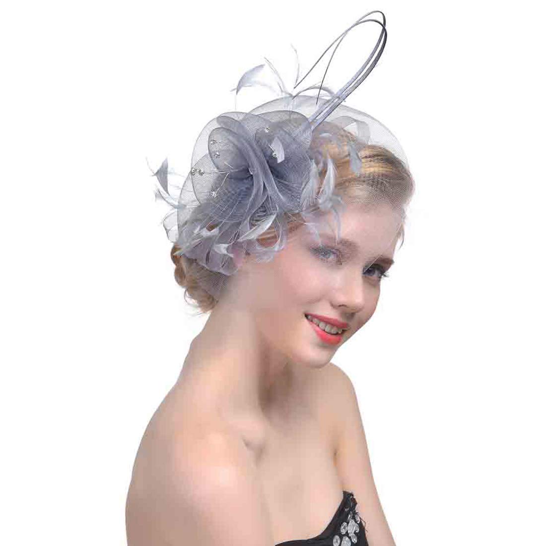 Women Fascinator Hat Flower Feather Headband Flapper Pillbox Hat Bowler Mini Top Hat Hair Clips Race Ascot Hat Bridal Wedding Headdress Headpieces Hair Accessories for Evening Party Prom Church