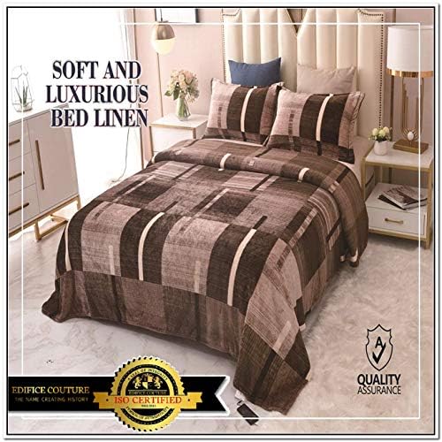 Edifice Couture Super Soft Flannel Hastag Soft Woolen Bedsheet - Brown (55_ph_dbl_bedsheet_Set_4-Brown)
