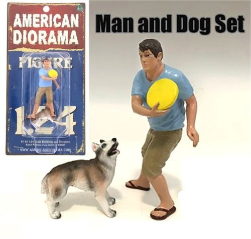 New 1:24 FIGURE - MAN AND DOG 2 PIECE FIGURE SET By American Diorama - AD-23927