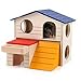BWOGUE Pet Small Animal Hideout Hamster House Deluxe Two Layers Wooden Hut Play Toys Chews