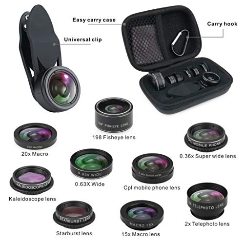 image for Idefair Phone Camera Lens Kit, 9 in 1 Zoom Universal Telephoto,Fisheye